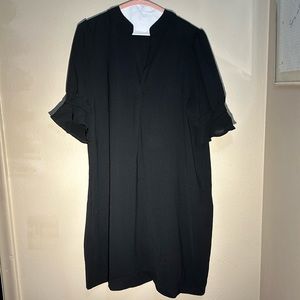 EUC black sheer mandarin style v-neck puff short-sleeved tunic dress sz large